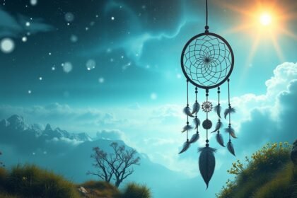 Un sogno rappresentato da un cattura sogni nel paesaggio naturale.