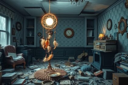 Interno disordinato di una casa con oggetti sparsi e caos