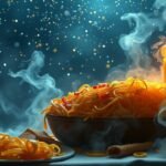 Pasta fumante con pomodoro e erbe, simbolo di famiglia e abbondanza