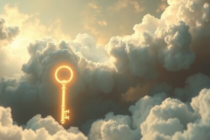 Chiave dorata tra le nuvole, simbolo di liberazione e opportuntà.