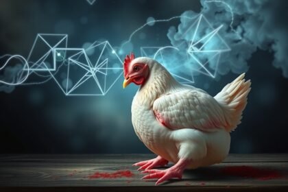 Pollame crudo simbolico in un sogno con elementi grafici.