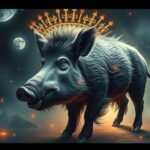 Cinghiale simbolico con corona, rappresentazione di aggressività e istinto