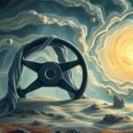 Volante in un paesaggio onirico simboleggiante il sogno di perdita di controllo