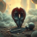 Orecchie simboliche con pus in un ambiente onirico che rappresenta maldicenze e ascolto