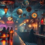 Interno di un bar con clienti, decorazioni e atmosfera accogliente