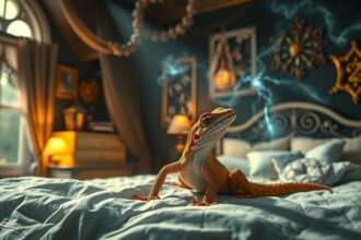 Geco su un letto in camera da letto, simbolo di sogni e fortuna