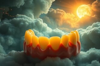 Denti gialli in un sogno, simbolo di ansie estetiche e salute orale.