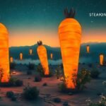 Carote luminose nel deserto al crepuscolo, simbolo di fertilità e salute.