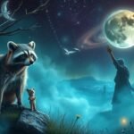 Procione e mago sotto un cielo stellato, simbolo di astuzia e segreti nei sogni.