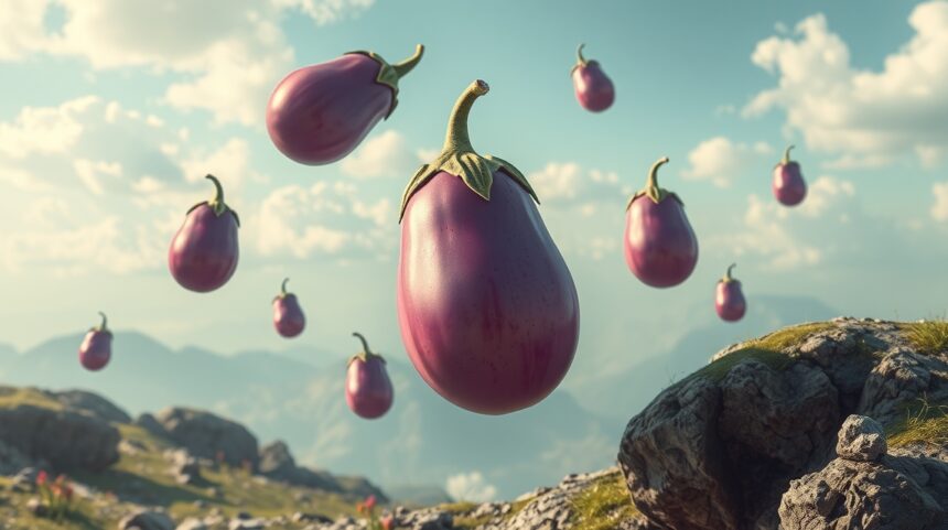 Melanzane fluttuanti in un paesaggio montano