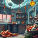 Cucina luminosa con carote e decorazioni floreali per un'atmosfera accogliente.