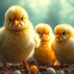 Tre pulcini gialli che simboleggiano tenerezza e nuovi inizi