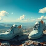 Scarpe di marmo su un picco montano che simboleggiano blocchi interiori