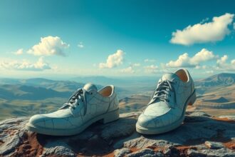 Scarpe di marmo su un picco montano che simboleggiano blocchi interiori