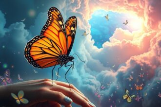 Farfalla che si posa su una mano, simbolo di trasformazione emotiva