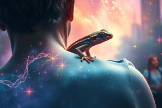 Un geco su una spalla, simbolo di adattabilità nei sogni