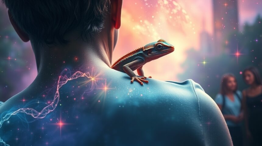 Un geco su una spalla, simbolo di adattabilità nei sogni