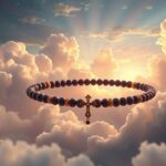 Corona del rosario fluttuante tra le nuvole durante il tramonto