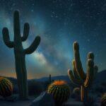 Paesaggio notturno con fichi d'India e cielo stellato