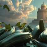 Zucchine verdi abbondanti sotto il cielo sereno con luna