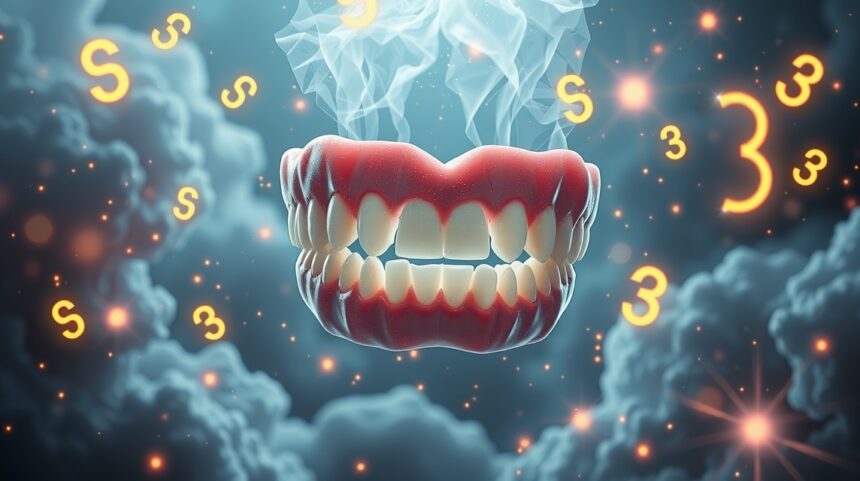 Dentiera fluttuante con numeri fortunati e fumi misteriosi