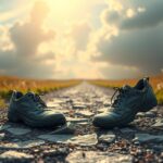 Scarpe su un sentiero polveroso che simboleggiano difficoltà nei sogni.