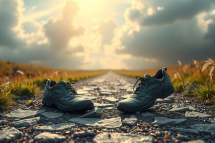 Scarpe su un sentiero polveroso che simboleggiano difficoltà nei sogni.