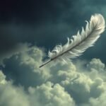 Piuma bianca che svetta tra le nuvole scure