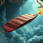 Salame rosso fluttuante in un ambiente onirico e mistico.