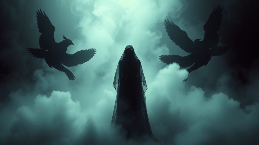 Immagine di fedi nere con simbolismo di lutto e legami finiti