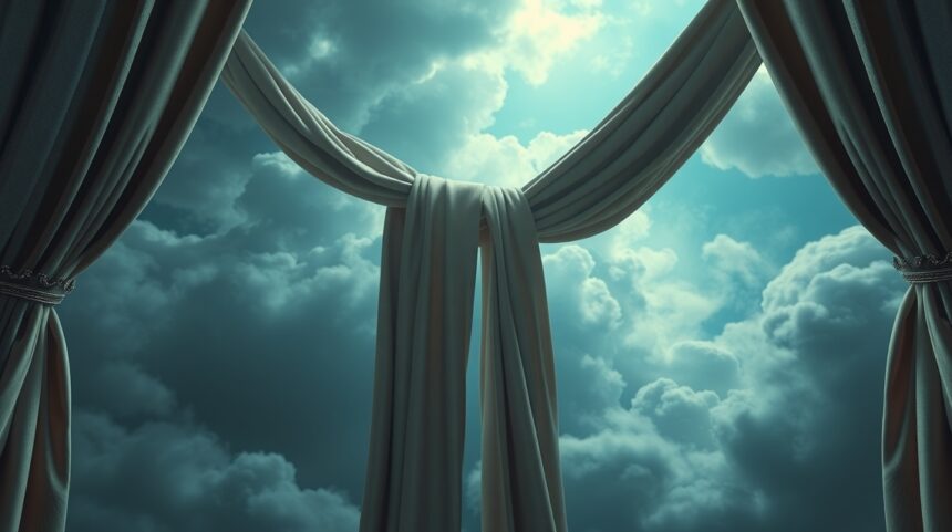 Tende appese che separano il cielo, simbolo di privacy e segreti