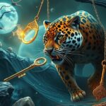 Giaguaro in un paesaggio onirico con chiavi dorate