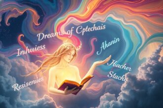 Rappresentazione di un sogno con elementi mistici e simbolici