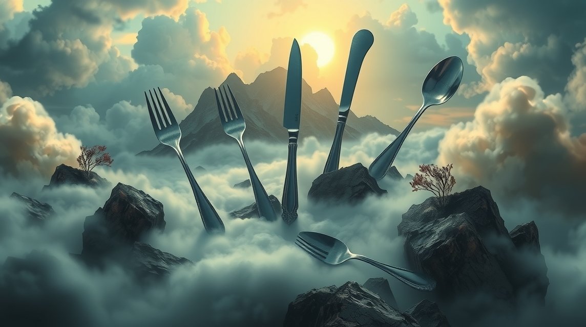 Posate galleggianti tra le nuvole: significato di sognare forchette, coltelli e cucchiai