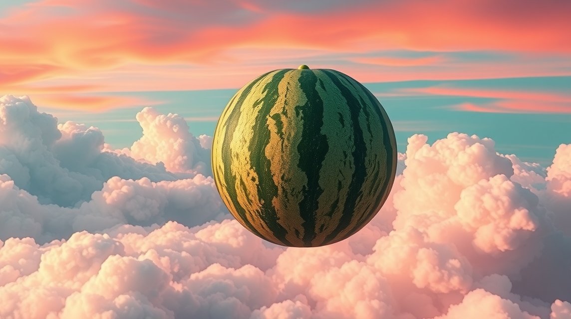 Anguria fluttuante tra nuvole al tramonto