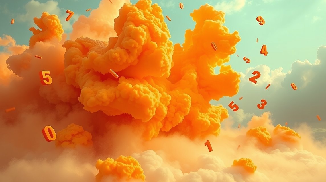 Nuvole arancioni con numeri volanti simbolizzano creatività e energia