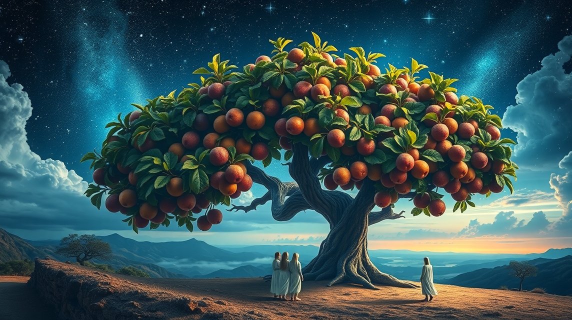 Albero di fichi fruttato sotto un cielo stellato.