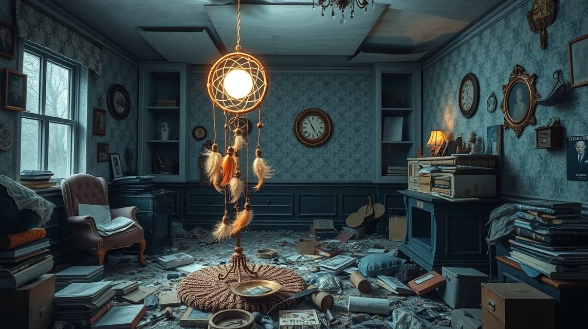 Interno disordinato di una casa con oggetti sparsi e caos