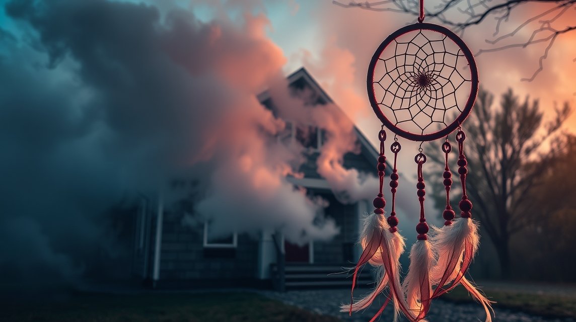 Un sogno con fumo in casa e un cattura sogni sullo sfondo.