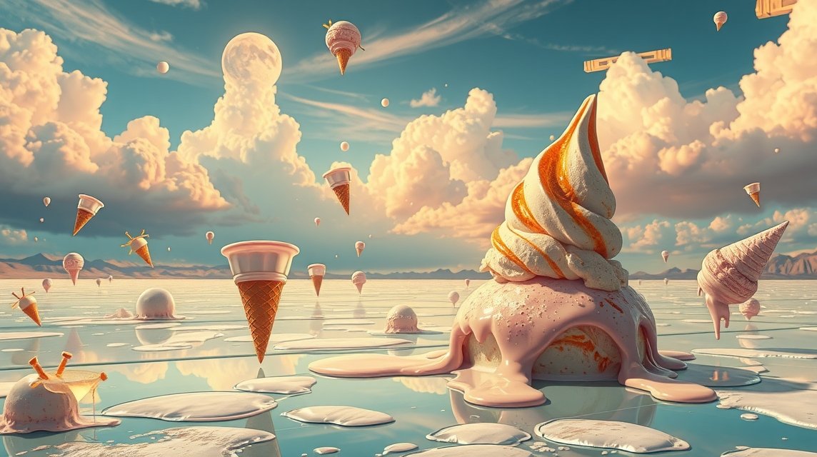 Gelato sognante e fresco in un paesaggio onirico di piaceri effimeri.