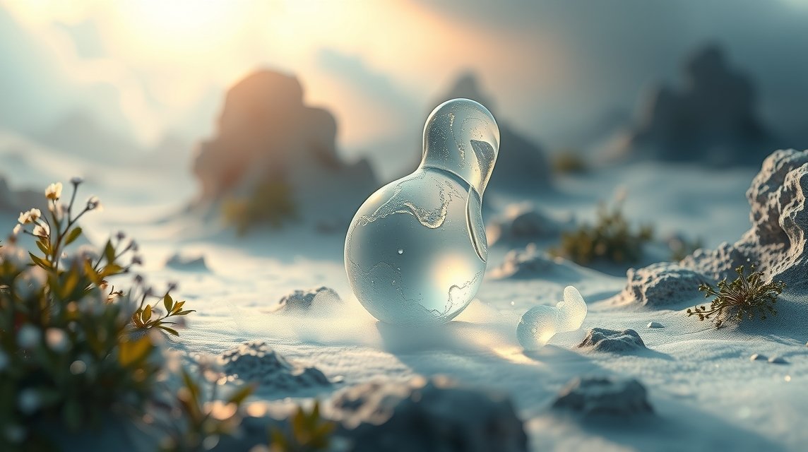 Oggetto in vetro trasparente immerso nella natura.