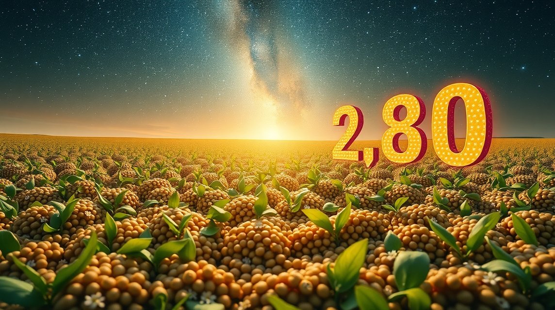 Campo di lenticchie con numeri fortunati al tramonto