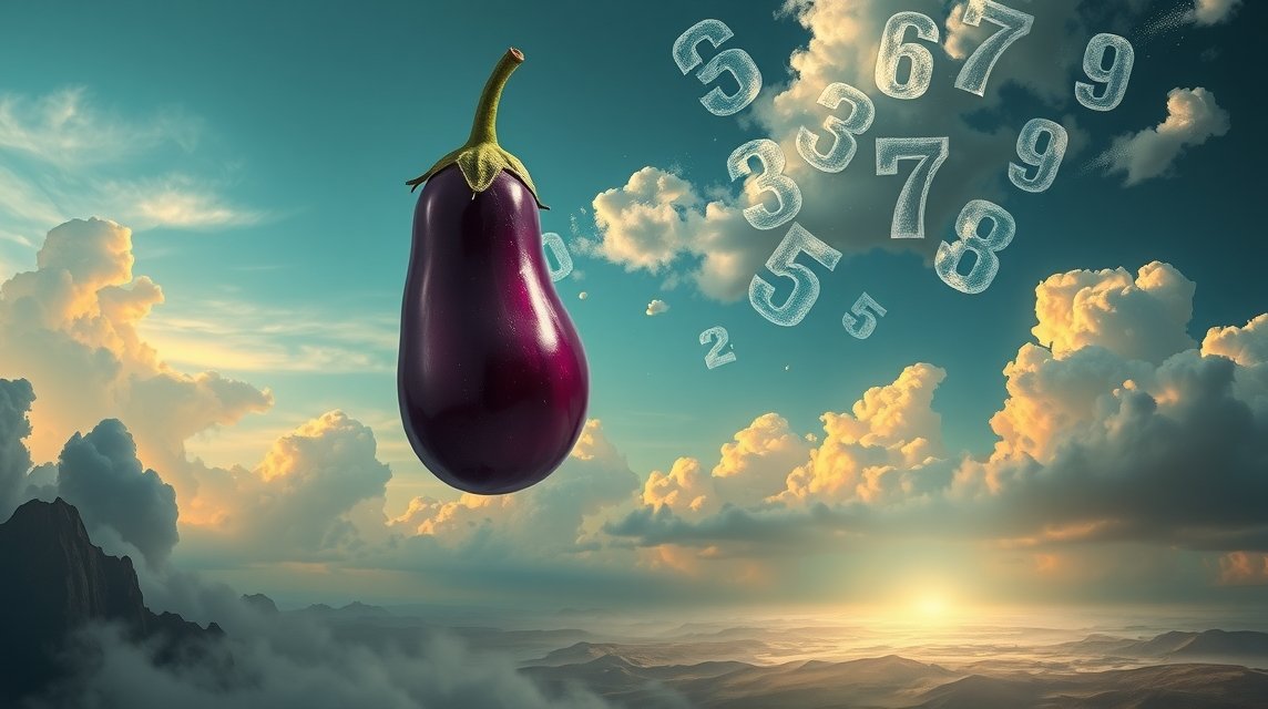 Melanzana cruda simbolo di attesa e immaturità sopra un paesaggio