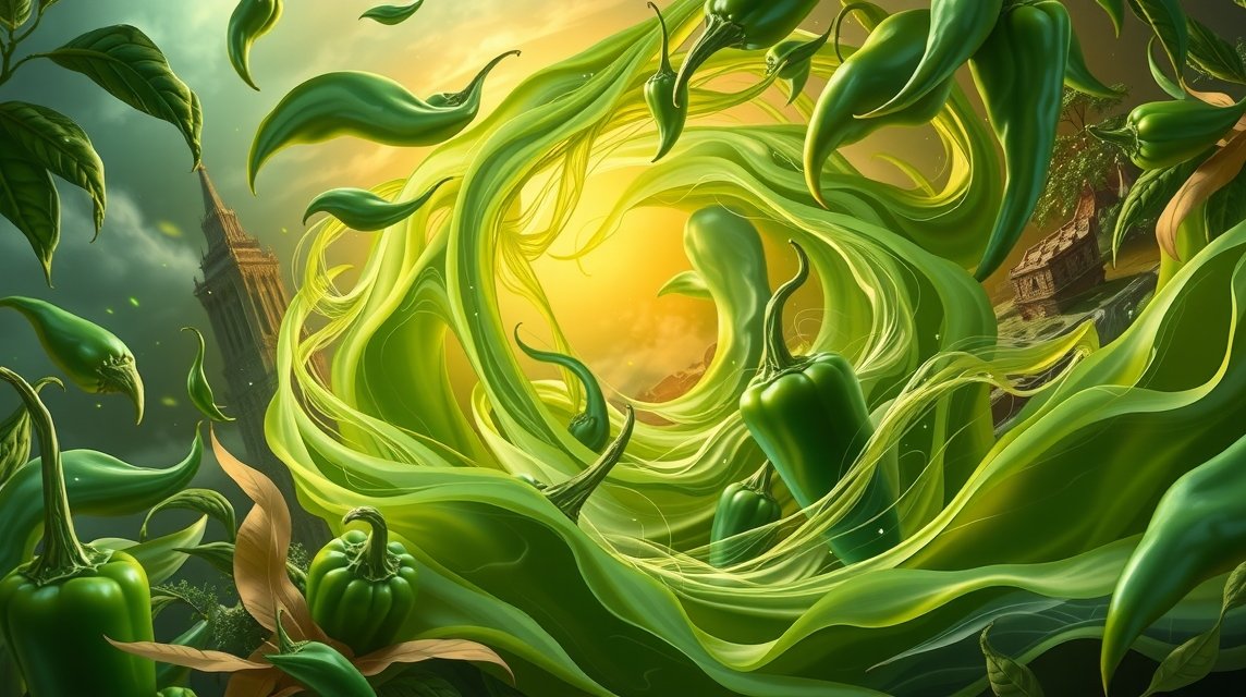 Peperoni verdi che simboleggiano crescita e opportunità.