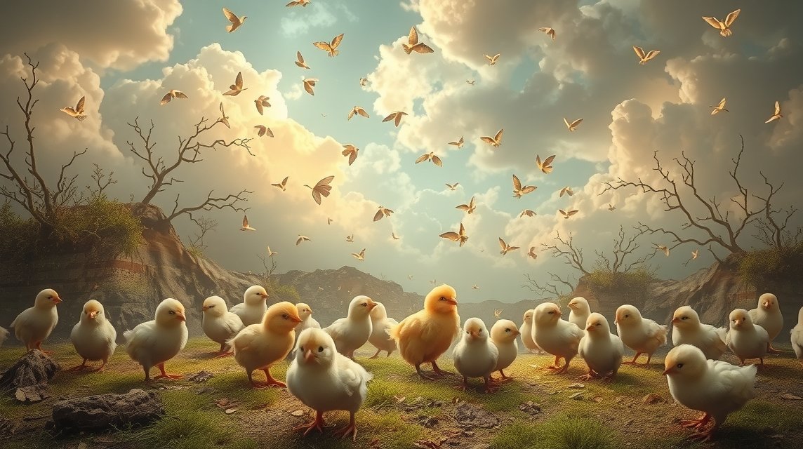 Pulcini che simboleggiano fertilità e novità in famiglia.