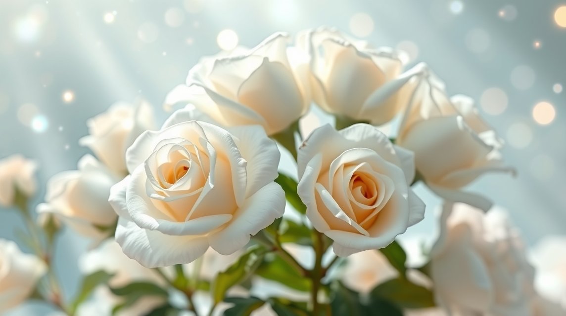 Rose bianche simbolo di purezza e innocenza con sfondo luminoso