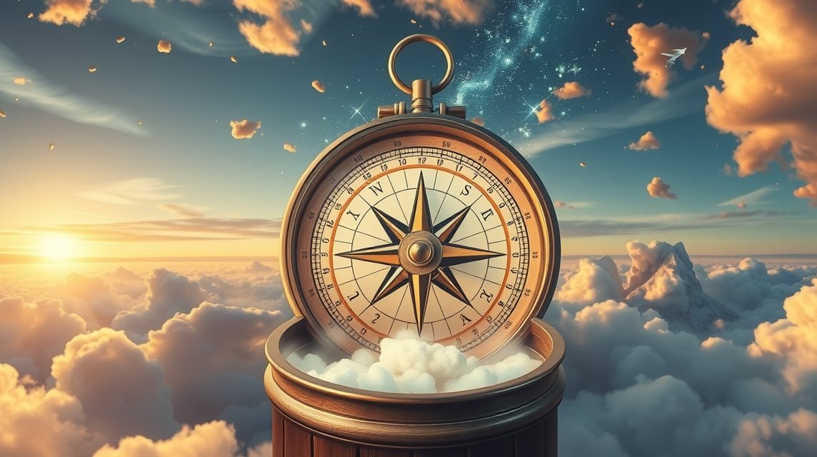 Compasso tra le nuvole simboleggia la determinazione e gli obiettivi