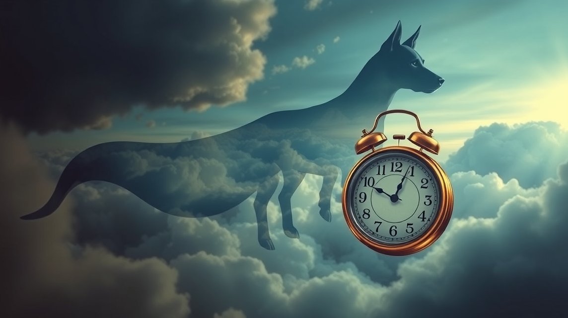 Simbologia del cane e orologio nelle nuvole che rappresentano il sogno