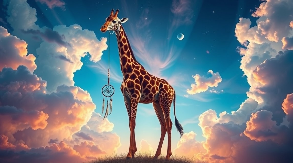 Giraffa che tiene un sogno nell'aria, simbolo di visione e orgoglio