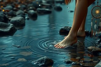 Immagine di piedi che si lavano in un ambiente naturale